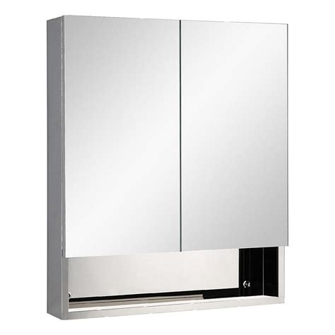 silver stainless steel cabinet with mirror by klaxon|kleankin mirrored wall cabinet.